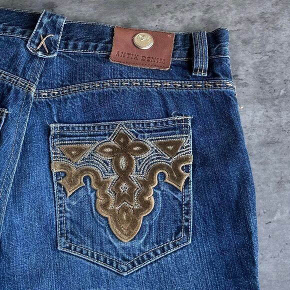 Vintage Y2K Antik Denim Embroidered Boot Cut Graphic Denim Jeans - Picture 3 of 5